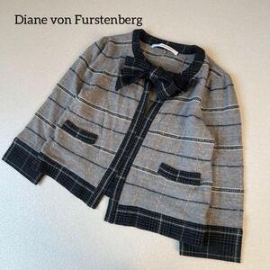 DIANE von FURSTENBERG　ダイアンフォンファステンバーグ 　ボウタイカーディガン　ツイード調ニット　訳アリ