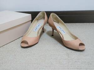 【即決】美品 JIMMYCHOO ジミーチュウ◆パテント エナメル オープントゥ パンプス ピンクベージュ サイズ36.5　　ha②