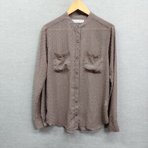 J14 Abercrombie & Fitch アバクロンビー&フィッチ 長袖 シャツ ブラウス ノーカラー ドット 水玉 ラメ糸 羽織 シアー 透け感 ブラウン S