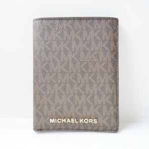 マイケルコース MICHAEL KORS 小物入れ - PVC(塩化ビニール) ダークブラウン×ブラウン パスポートケース 美品 財布