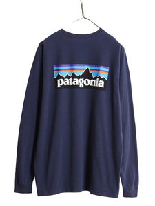 18年製 パタゴニア 両面 プリント 長袖 Tシャツ メンズ L / Patagonia アウトドア ロンT ロングスリーブ ロゴT P6 バックプリント ネイビー