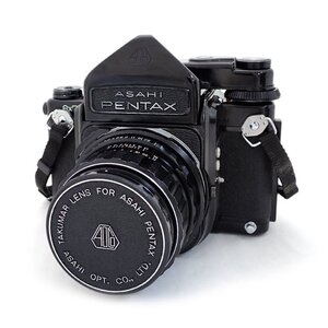 【動作未確認】アサヒ ペンタックス(ASAHI PENTAX) 中判フィルムカメラ 6×7 レンズ Super-Multi-Coated TAKUMAR 1:2.4/105mm ジャンク品