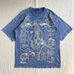 90s　vintage　全面発泡プリント　トカゲ　ヘビ　抽象画　タイダイTシャツ