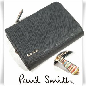 新品1円～★ポールスミス Paul Smith 箱付き牛革 レザー 小銭入れ財布 4連キーケース コインケース ジップストローグレイン２黒 ◆3504◆