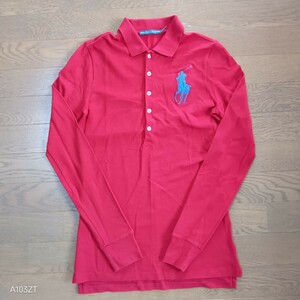 002【激安】 POLO RALPH LAUREN ポロラルフローレン 長袖ポロシャツ レッド ボーイズS 160/84A 