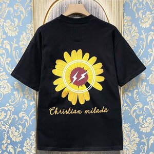 定価2万★christian milada・ミラノ発・半袖Tシャツ★上品 ナチュラル ゆったり 快適 スウェット デイジー柄 可愛い 定番 男女兼用 夏 M