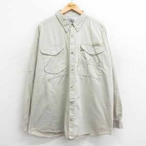 XL/古着 コロンビア 長袖 フィッシング シャツ メンズ 00s PFG 大きいサイズ ロング丈 ベージュ カーキ 内側メッシュ 23dec13 中古 ト