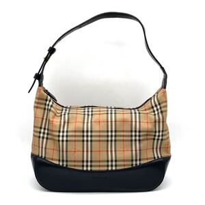 1円 BURBERRY バーバリー ノバチェック シャドーホース ワンショルダーバッグ 肩掛け ハンドバッグ ブラウン ブラック