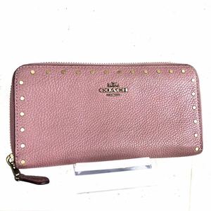 ■美品■希少デザイン■COACH コーチ　ラウンドファスナー　リベットスタッズ　レザー　ピンク　ゴールド金具　31810 レディース