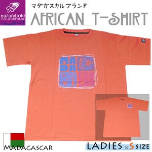 【レディース×オレンジ】エスニック アジアン アフリカ Ｔシャツ キャンプ 山ガール アウトドア キャンプ フェス マダガスカル