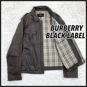 【希少モデル】BURBERRY BLACK LABEL バーバリーブラックレーベル ノバチェック ラムレザージャケット ブラウン L メンズ