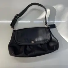 【美品】COACHコーチ ワンショルダーバッグ ブラック レザー フラップ