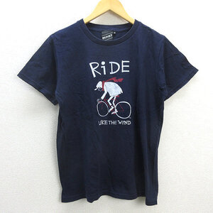 G■ビームス/BEAMS T コットンプリントTシャツ【M】紺/men