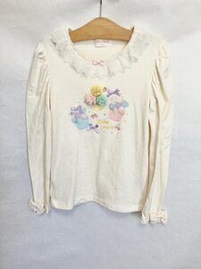 【送料込】ShirleyTemple シャーリーテンプル カットソー 140cm クリーム色×ピンク×水色他 長袖 レース リボン 可愛い 女の子 s3407058