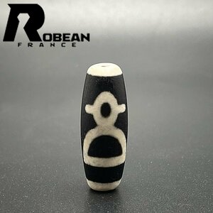 逸品 EU製 定価5万円★ROBEAN・チベット老玉髄・財神天珠★パワーストーン アクセサリー 天然石 瑪瑙 金運 お守り 約36.9*13.3mm 1004T024