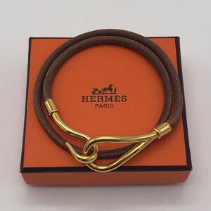 HERMES エルメス ブレスレット ジャンボ 2連　レザー ゴールド アクセサリー P141