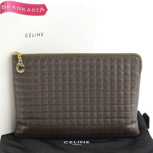 【定価8.6万】CELINE/セリーヌ 10B813BFL クラッチバッグ レザー 本革 Cチャーム キルティング カーキブラウン [NEW]★52KB10