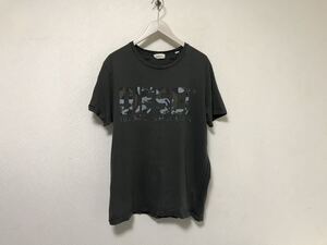 本物ディーゼルDIESELコットンプリント半袖TシャツメンズアメカジサーフミリタリービジネススーツXLグレーチュニジア製