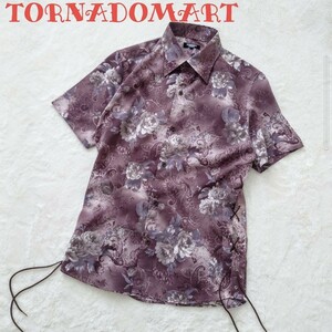 美麗 TORNADOMART 編み上げ 花柄 シャツ 美シルエット 漢のシャツ 半袖シャツ 総柄 L シャツ