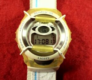 GS5B3） ★完動腕時計★CASIO カシオ BABY-G Gショック系★BG-100 白 青 線