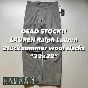 DEAD STOCK!! LAUREN Ralph Lauren 2tuck summer wool slacks 32×32 デッドストック ローレンラルフローレン グレー チェックスラックス