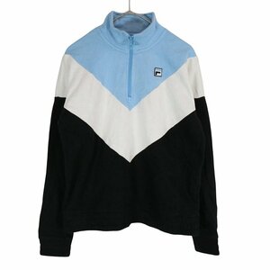 SALE// FILA フィラ ワンポイントロゴ スウェット ハイネック ハーフジップ ブラック (メンズ M) O2991