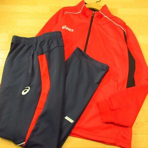 ◎使用少なめ！XL 上下セット！山形学院 asics アシックス◆ユニフォーム ジャージ ジャケット&パンツ◆メンズ 赤x紺◆BA0887