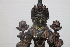 中国佛教美術　観音菩薩坐像　銀製　清朝時代　中国古玩