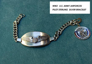 ☆希少極上WW2 US ARMY AIRFORCES PILOT パイロット純銀ブレスレットSTERLING SILVER BRACELET VICTORY TAG☆