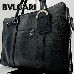 1円/美品● ブルガリ BVLGARI トートバッグ ビジネスバッグ ブリーフケース ブルガリマン A4収納 サークルロゴ ブラック レザー メンズ