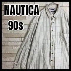 90s NAUTICA 長袖 shirt 厚手 小文字タグ チェック ボーダー