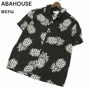 ABAHOUSE ecru アバハウス エクリュ 春夏 パイナップル 総柄★ レーヨン100％ 半袖 アロハ シャツ Sz.46　メンズ 黒　A4T06541_6#A