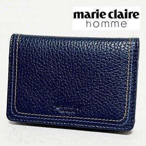 《marie claire homme マリクレール オム》箱付新品 シボ感 イタリア製レザー カードケース 名刺入れ 男女兼用 S0243