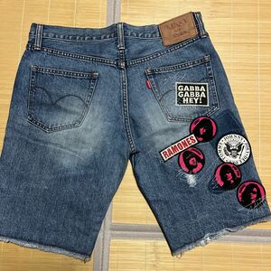 おすすめ　HYSTERIC GLAMOUR RAMONES ラモーンズ　デニム　ハーフパンツ　ショーツ　DENIM ワッペン　パッチ　free 