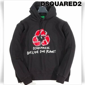 新品1円～★定価9.4万 DSQUARED2 ディースクエアード イタリア製 ドローストリング プルオーバーパーカー L 黒 S78GU0074 本物 ◆S1074◆