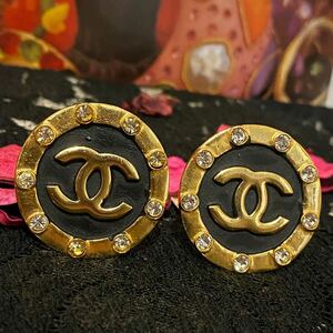 VINTAGE CHANEL イヤリング ココ COCO ラインストーン バイカラー オールドシャネル ヴィンテージアクセサリー