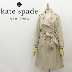 ◆kate spade ケイトスペード 裏地スペード＆水玉柄 リボン 金釦 スプリング トレンチ コート ベージュ 4-A