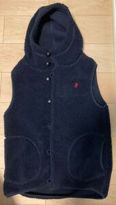 美品 ジムフレックス Gymphlex フーデッドボアベスト くるみボタン19a-hs-002 紺　ネイビー　m T/A BOA BUTTON HOODED VEST J-1069