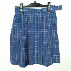 1円 スクールスカート 夏物 w66-丈51 チェック 中学 高校 プリーツ 学生服 制服 女子 中古 HK4956