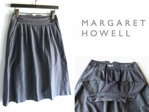 MARGARET HOWELL マーガレットハウエル ウエストアジャスター付 シルクコットン チェックスカート 1 チャコールグレー 日本製 MHL.