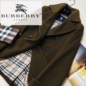 i8 超美品　上品の最高級　参考価格14万●BURBERRY LONDON●ノバチェック高級トレンチコート バーバリーPコート フォーマル レディース