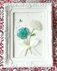 『薔薇の花束を～blue&white』シーグラスアート
