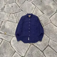 80〜90s JAGHS SHIRT リネンシャツ　ナス紺　ネイビー　長袖