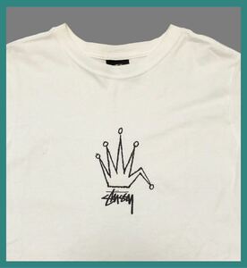 1417◆STUSSY ステューシー◆ロゴ 王冠 クラウンプリント コットン 半袖 Tシャツ ホワイト S