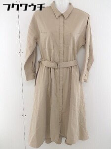 ◇ ◎ Demi-Luxe BEAMS デミルクス ビームス ベルト付 長袖 ロング ワンピース サイズ36 ベージュ レディース