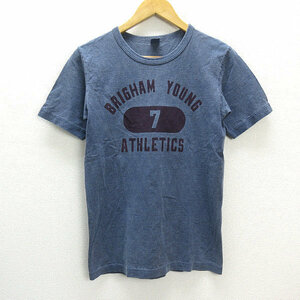 a■ビームス/BEAMS プリントTシャツ【S】紺/MENS/120【中古】