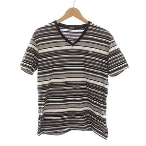 バーバリーブラックレーベル BURBERRY BLACK LABEL Tシャツ カットソー Vネック ボーダー 半袖 3 L グレー 黒 白 /YM メンズ