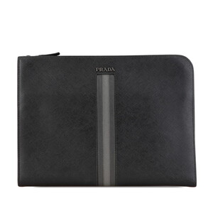 プラダ クラッチバッグ ブラック サフィアーノレザー レディース PRADA 【中古】