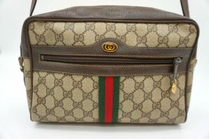 1円〜 オールド グッチ ヴィンテージ ショルダーバッグ ロゴ シェリーライン Unisex PVCレザー 茶 ブラウン GUCCI 8712h