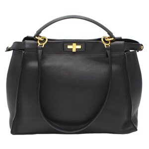 ★D2878 フェンディ ピーカブー ラージ レザー 2WAYバッグ ハンド・ショルダー 8BN210 ブラックｘゴールド金具 FENDI レディース★